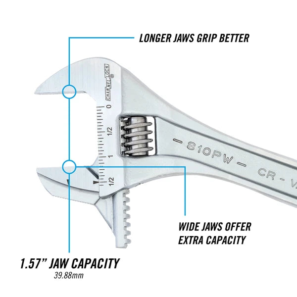 CHANNELLOCK 810PW 10" Reversible Jaw Adjustable Wrench