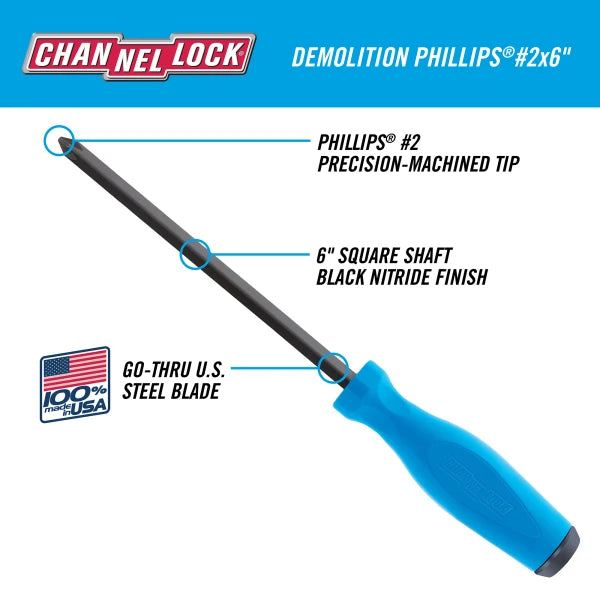 CHANNELLOCK DP206H Demolition Phillips #2 x 6" Screwdriver