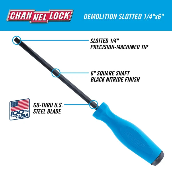 CHANNELLOCK DS146H Demolition Slotted 1/4" x 6" Screwdriver