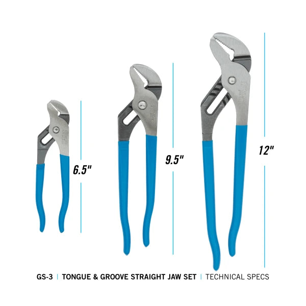 CHANNELLOCK GS-3 3-Piece Tongue & Groove Pliers Set
