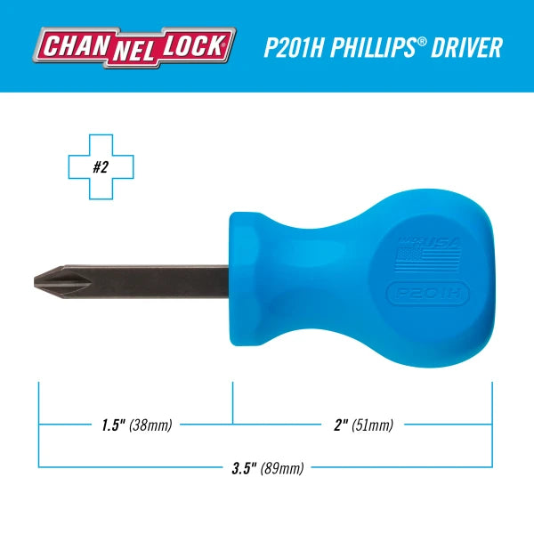 CHANNELLOCK P201H Phillips #2 x 1.5" Stubby Screwdriver