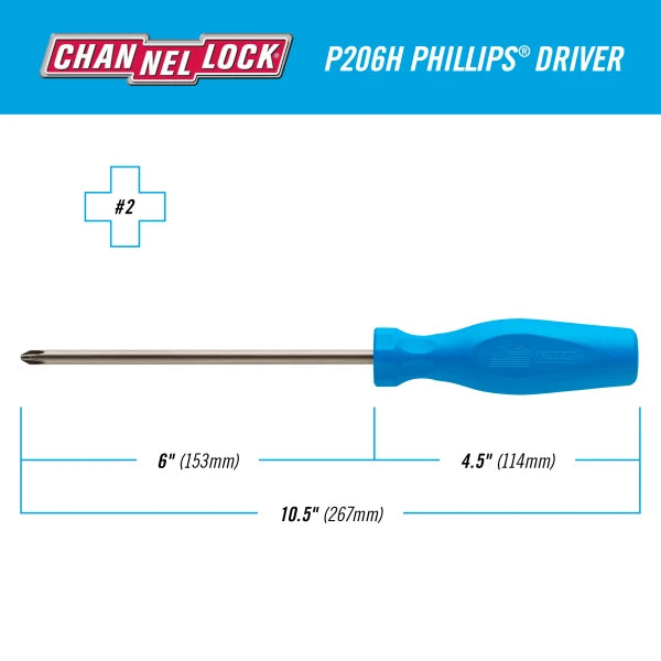 CHANNELLOCK P206H Phillips #2 x 6" Screwdriver