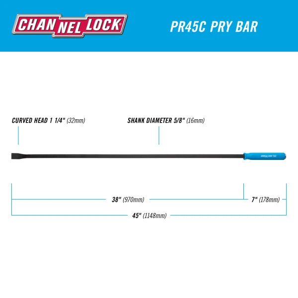 CHANNELLOCK PR45C 45-inch Pry Bar, 5/8" x 38"