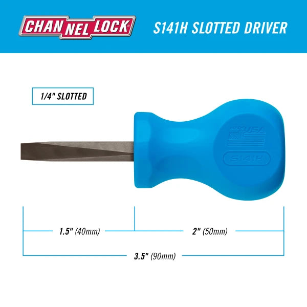 CHANNELLOCK S141H Slotted 1/4" x 1.5" Stubby Screwdriver