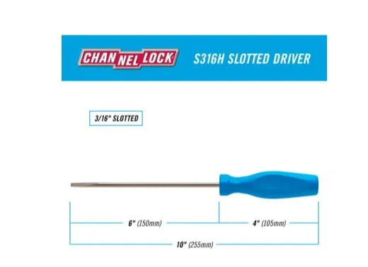 CHANNELLOCK S316H Slotted 3/16" x 6" Screwdriver - Tool Leaks