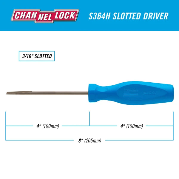 CHANNELLOCK S364H Slotted 3/16" x 4" Screwdriver