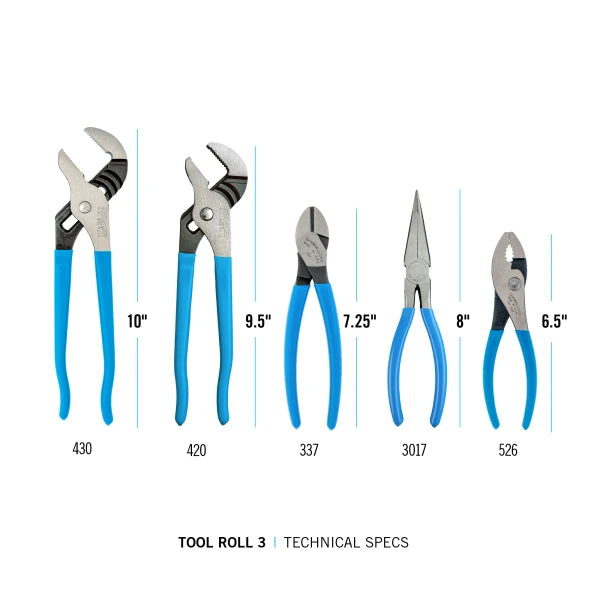 CHANNELLOCK TOOL ROLL-3 5-Piece Professional Pliers Set