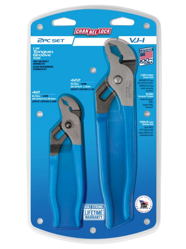 CHANNELLOCK VJ-1 2-Piece V-Jaw Tongue & Groove Pliers Set