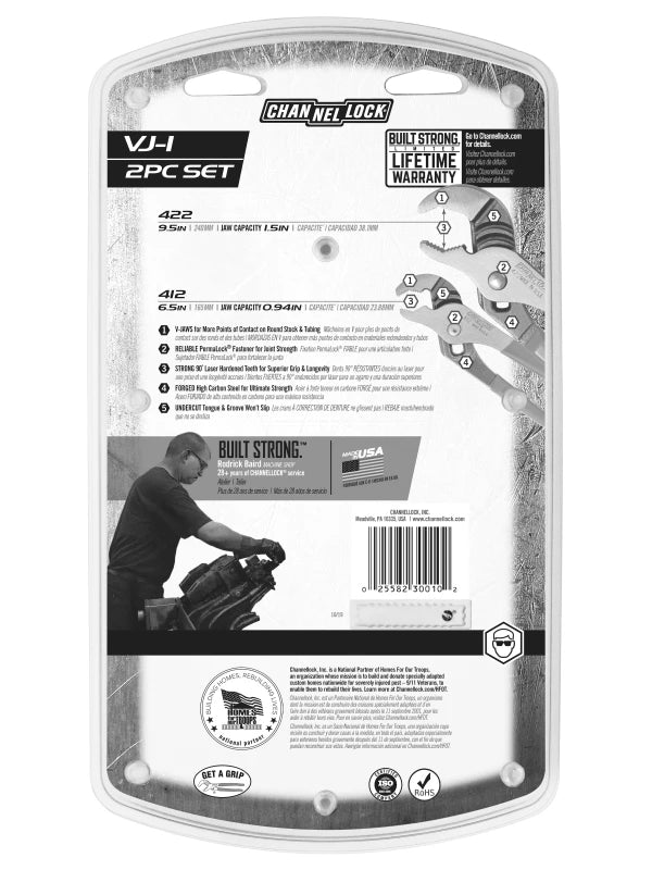 CHANNELLOCK VJ-1 2-Piece V-Jaw Tongue & Groove Pliers Set - Tool Leaks