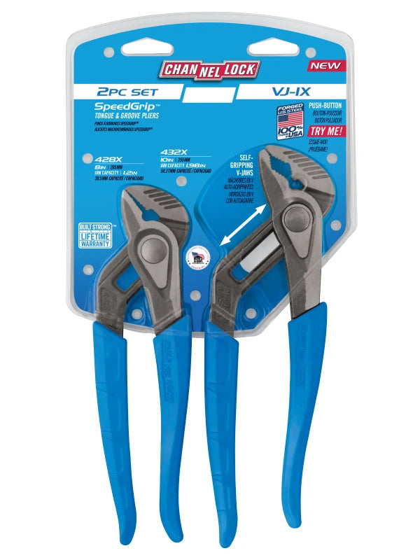 CHANNELLOCK VJ-1X 2-Piece SPEEDGRIP V-Jaw Tongue & Groove Pliers Set