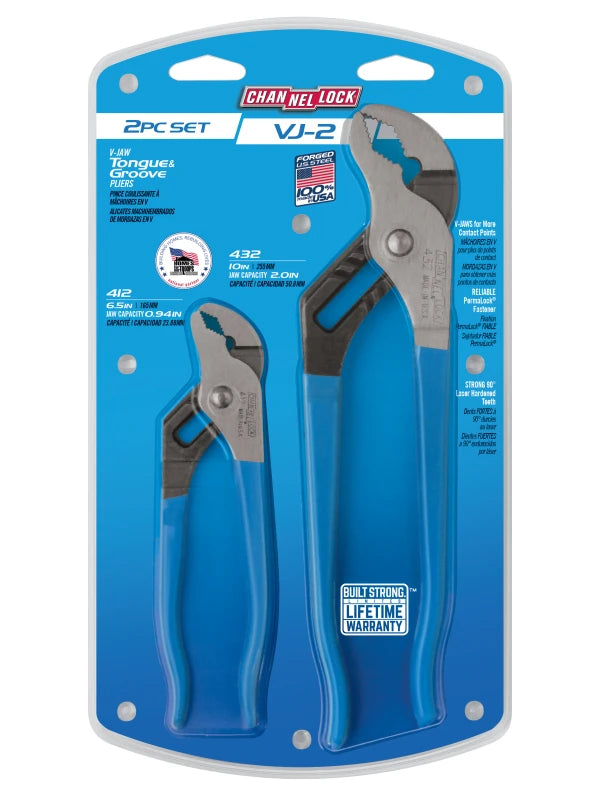CHANNELLOCK VJ-2 2-Piece V-Jaw Tongue & Groove Pliers Set