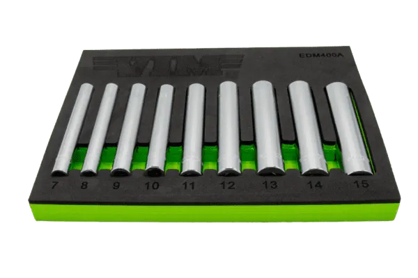 VIM Tools EDM400A 9-Piece 1/4" Extra Deep 6-Point, Metric Socket Set - 1/4" Drive (7 - 15mm)