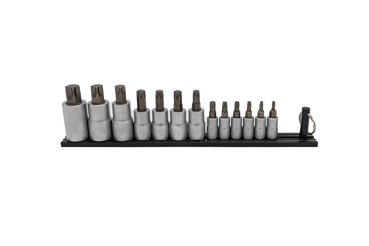VIM Tools TMS-TORX Elite 13-Piece Torx Set, T10 through T70, package on a Black Magrail