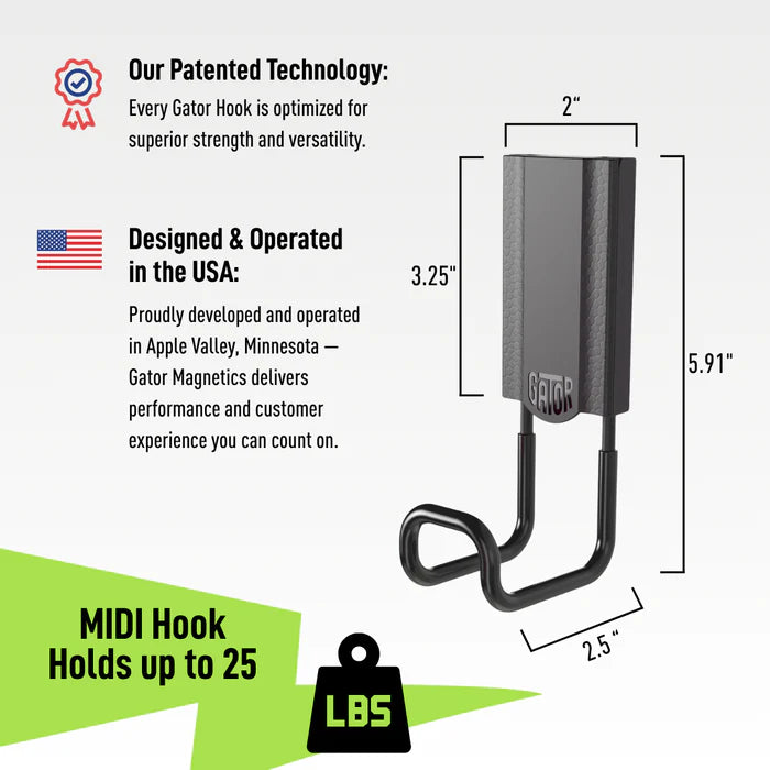 Gator Magnetics 300007 MIDI 2.5 In. Black Closed Magnetic Hook, 25 Lb