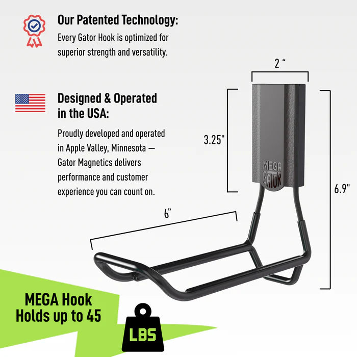 Gator Magnetics 300032 MEGA 6 In. Black Closed Magnetic Hook, 45 Lb. Capacity
