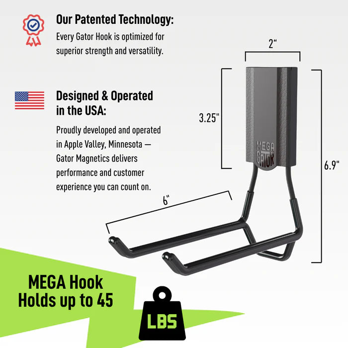 Gator Magnetics 300043 MEGA 6 In. Black Open Magnetic Hook, 45 Lb. Capacity