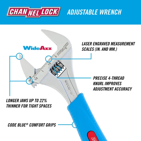 CHANNELLOCK 812WCB 12" CODE BLUE Wide Adjustable Wrench