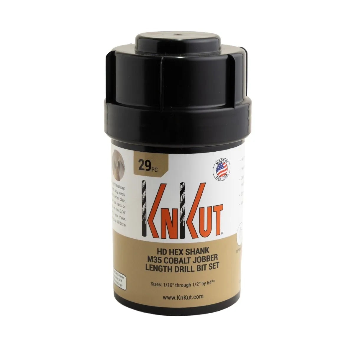 KnKut 29KK35DB 29-Piece Drill Buddy Heavy-Duty Hex Shank M35 Cobalt Jobber Length Drill Bit Set 1/16"-1/2" by 64ths