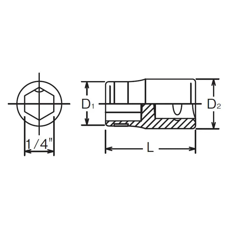 Ko-ken 2137 1/4" Drive Adaptor 1/4 For 1/4H Bit Length 22.5mm
