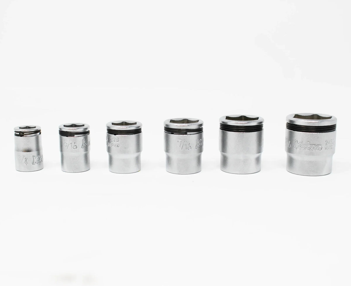Ko-ken RS2450AS/6 1/4" Drive Nut-Grip SAE Short Socket Rail Set, 6-Piece