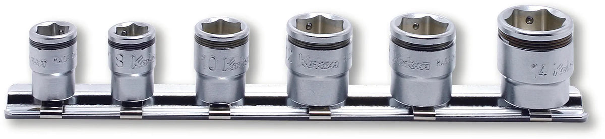Ko-ken RS2450MS/6 1/4" Drive Short Nut Grip Socket Set, 7-14mm - 6-Piece