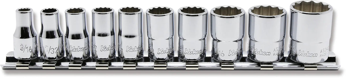 Ko-ken RSAS2405A/10 1/4" Drive Socket Set 3/16-9/16 12 point 150mm Aerospace 10-Piece