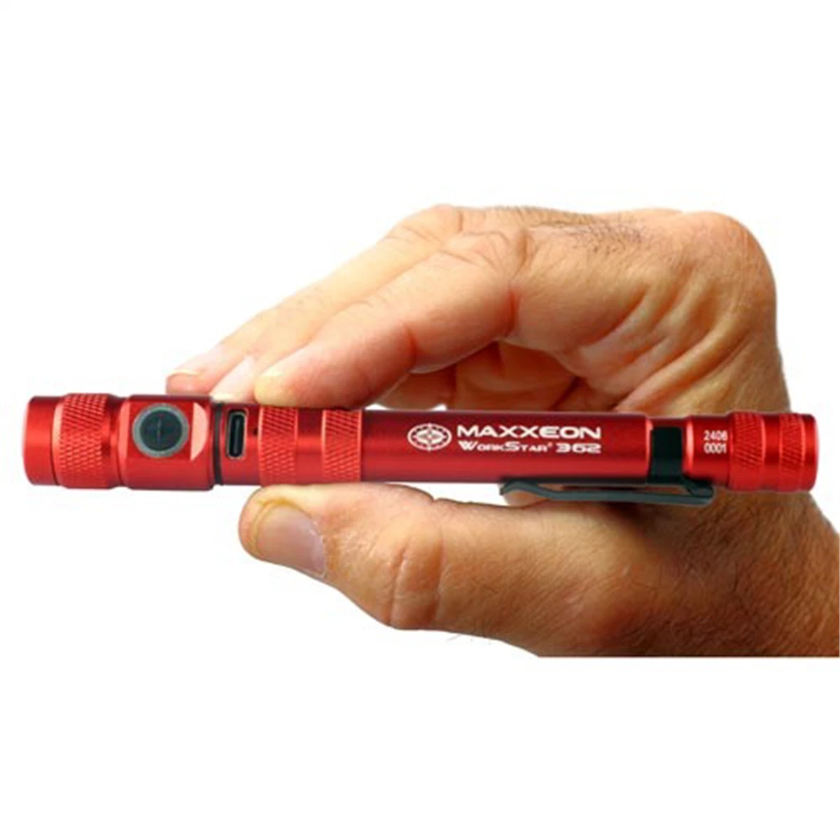 MAXXEON MXN00362 WorkStar 362 Rechargeable LED Zoom Penlight/Inspection Light USB-C - RED