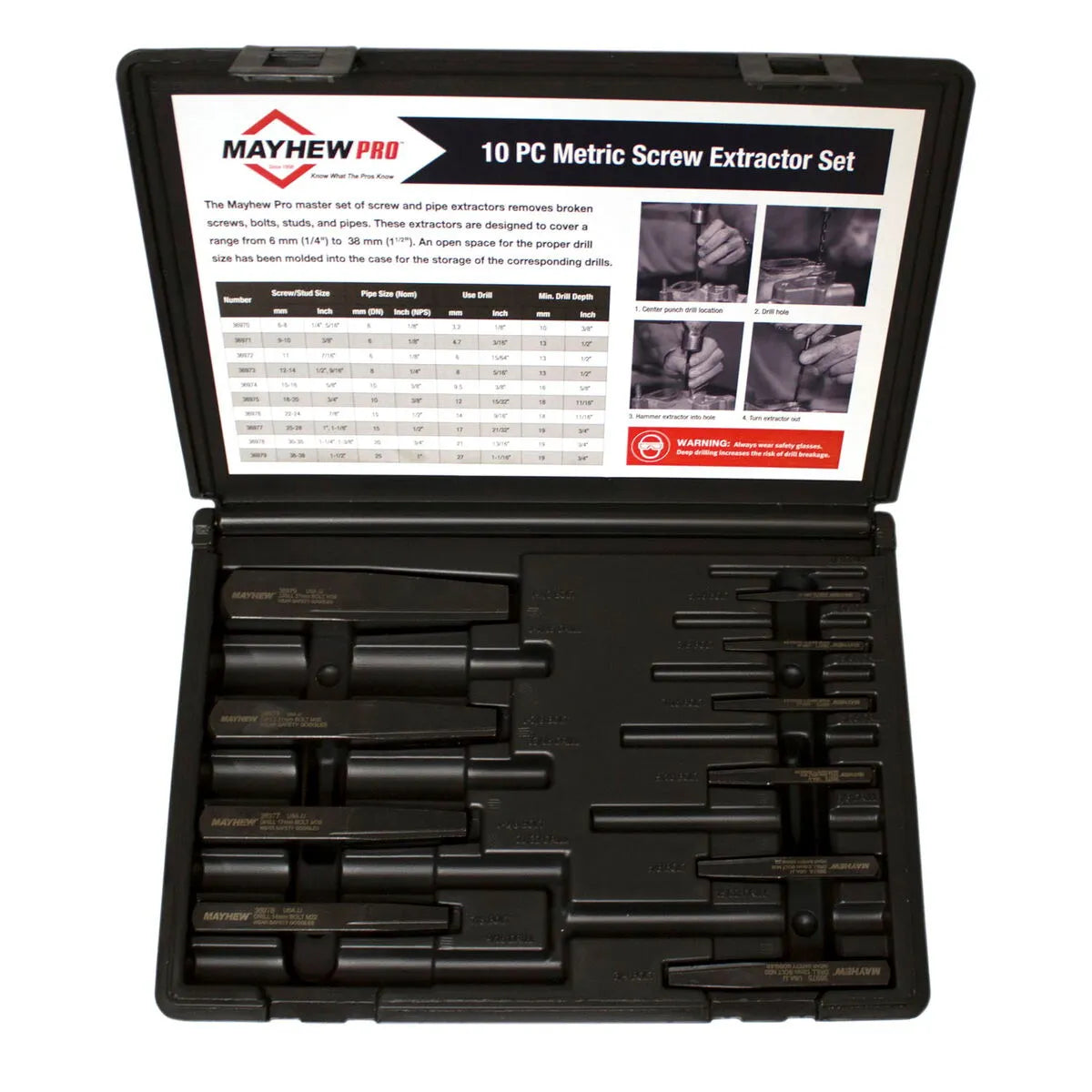 Mayhew 37348 10-Piece Bolt Extractor Set in Case (Metric)