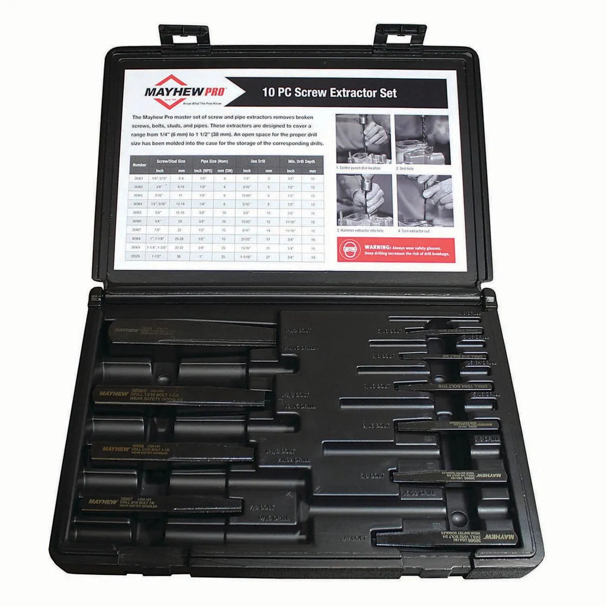 Mayhew 37345 10-Piece Bolt Extractor Set in Case (SAE)