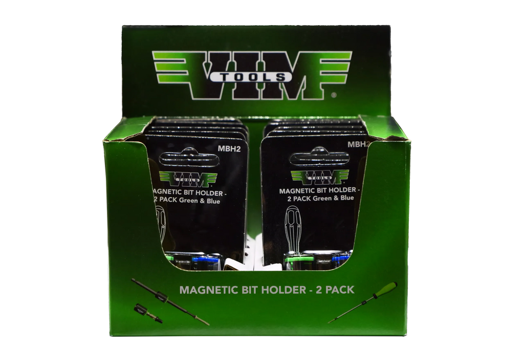 VIM Tools MBHDISP Magnetic Bit Holder Display - 10 Packs Of MBH2 (2-Piece Per Pack) - Tool Leaks