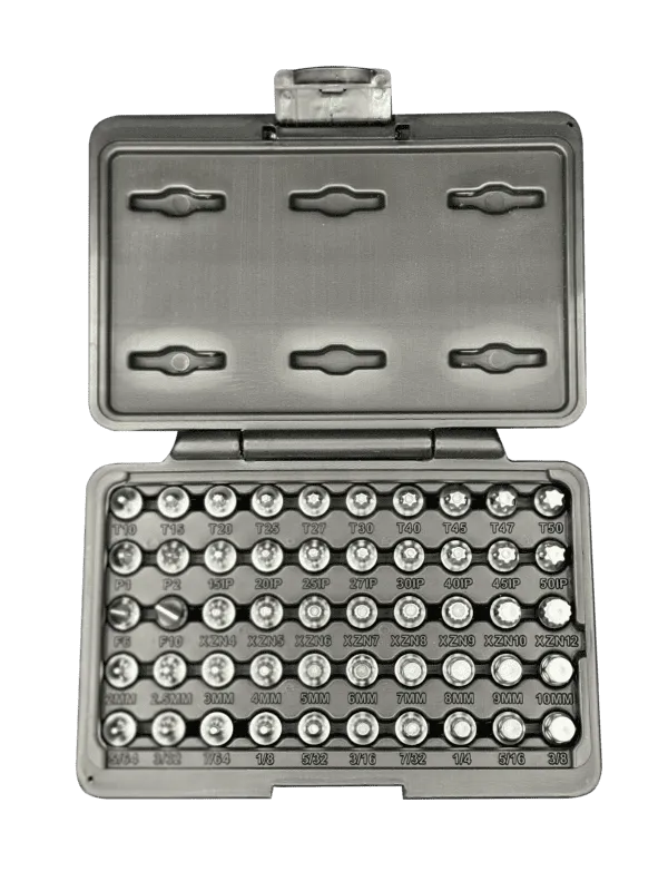 VIM Tools MMS450 Elite 50-Piece Mechanics Master Set, all 1/4" drive and 20mm OAL, Torx, Torx Plus, XZN Hex flat Philips