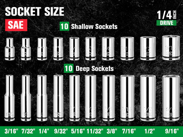 SK Tools SK01302-216P 24-Piece 1/4" Drive Chrome Socket Set
