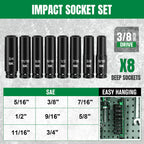 SK Tools SK01350 8-Piece 3/8" Drive Deep SAE Impact Socket Set - Tool Leaks