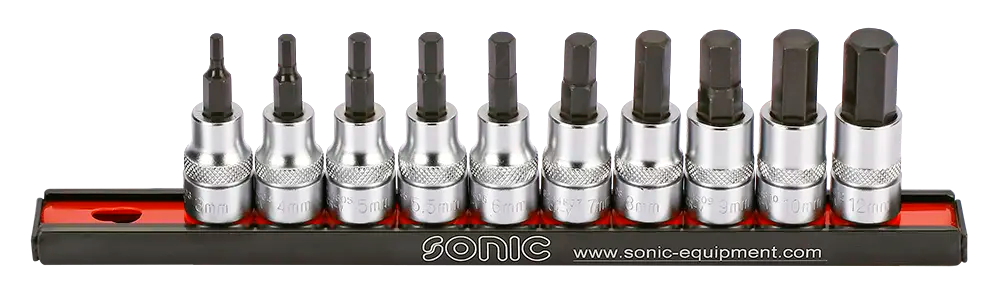 Sonic Tools 201003 Hex Bit Socket Set on rail, 3/8", 10-Piece