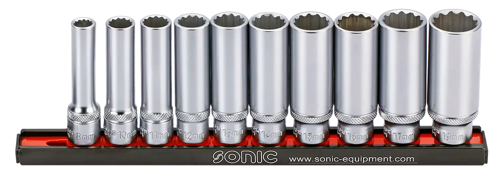 Sonic Tools 201010 Flank Socket Set Deep on rail, 3/8", 12-Point., 10-Piece