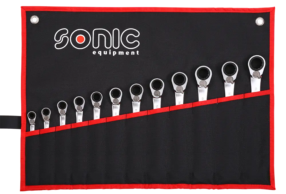 Sonic Tools 601219 Reversible Ratcheting Wrench Set in Pouch, 12-Point., 12-Piece