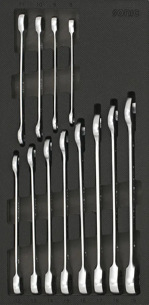 Sonic Tools 601228 Flat Ring Ratchet Set, 12-Point, 12-Piece
