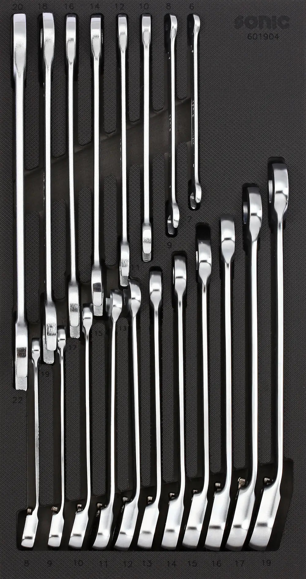 Sonic Tools 601904 Reversible Ratcheting Open Wrench Set, 19-Piece