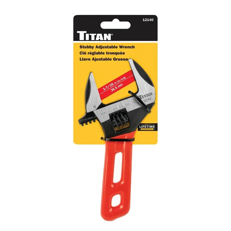 Titan 12140 Stubby Adjustable Wrench 1-7/16 in. Jaw Capacity
