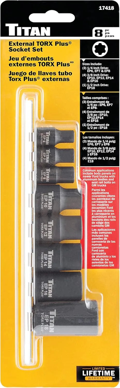 Titan 17418 8-Piece External TORX Plus Socket Set - Tool Leaks