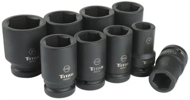 Titan 40309 9-Piece 1-Inch Drive 6-Point SAE Deep Impact Socket Set - Tool Leaks
