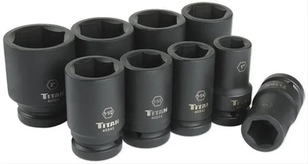 Titan 40309 9-Piece 1-Inch Drive 6-Point SAE Deep Impact Socket Set