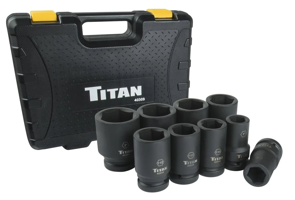 Titan 40309 9-Piece 1-Inch Drive 6-Point SAE Deep Impact Socket Set - Tool Leaks