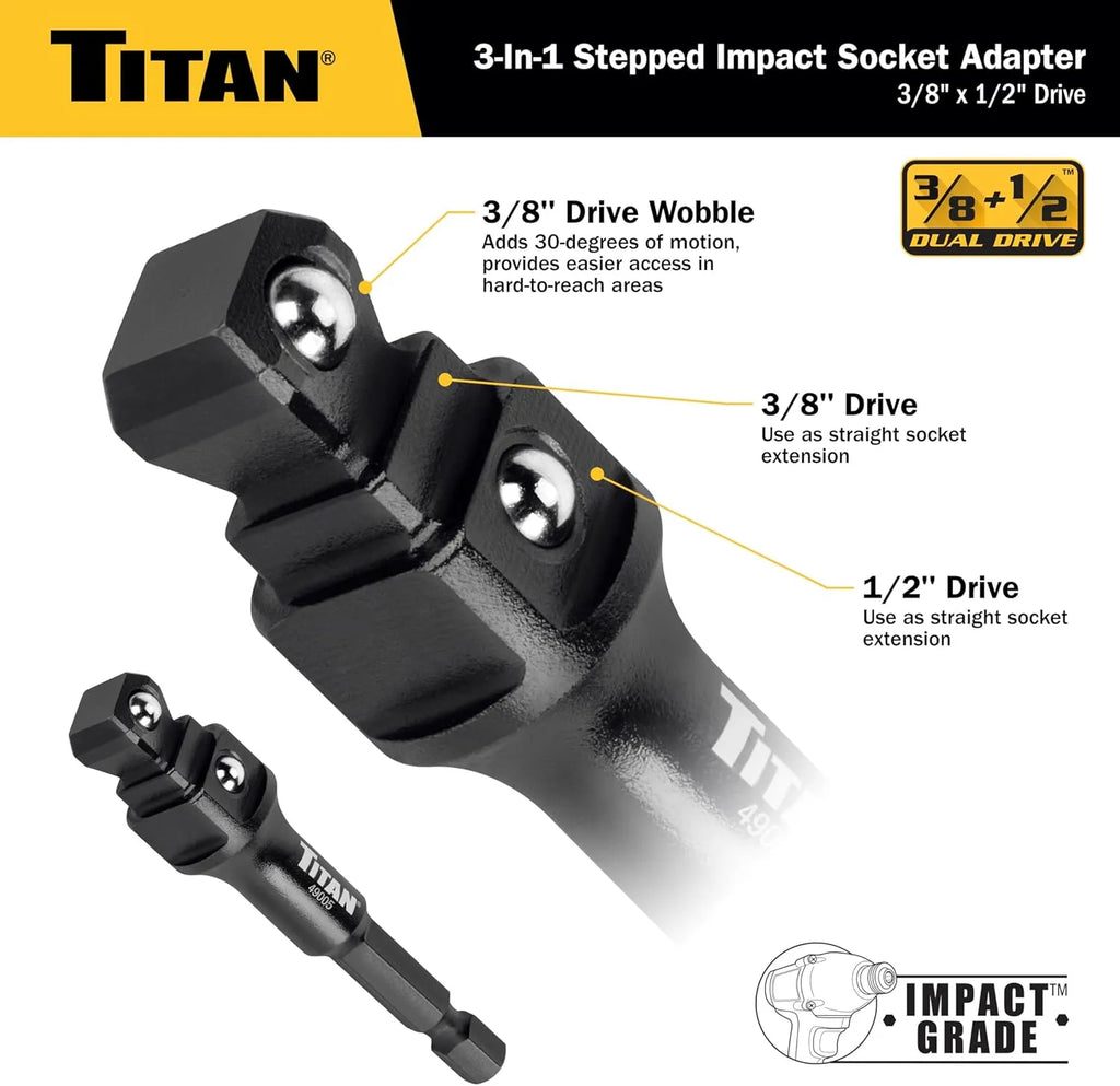Titan 49005 3/8 & 1/2" Drive 3-in-1 Stepped Impact Socket Adapter - Tool Leaks