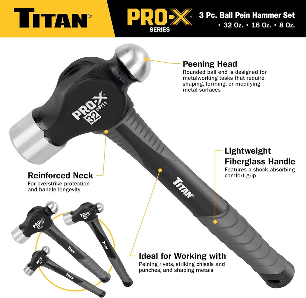 Titan 63706 3-Piece Pro-X Ball Pein Hammer Set - Tool Leaks