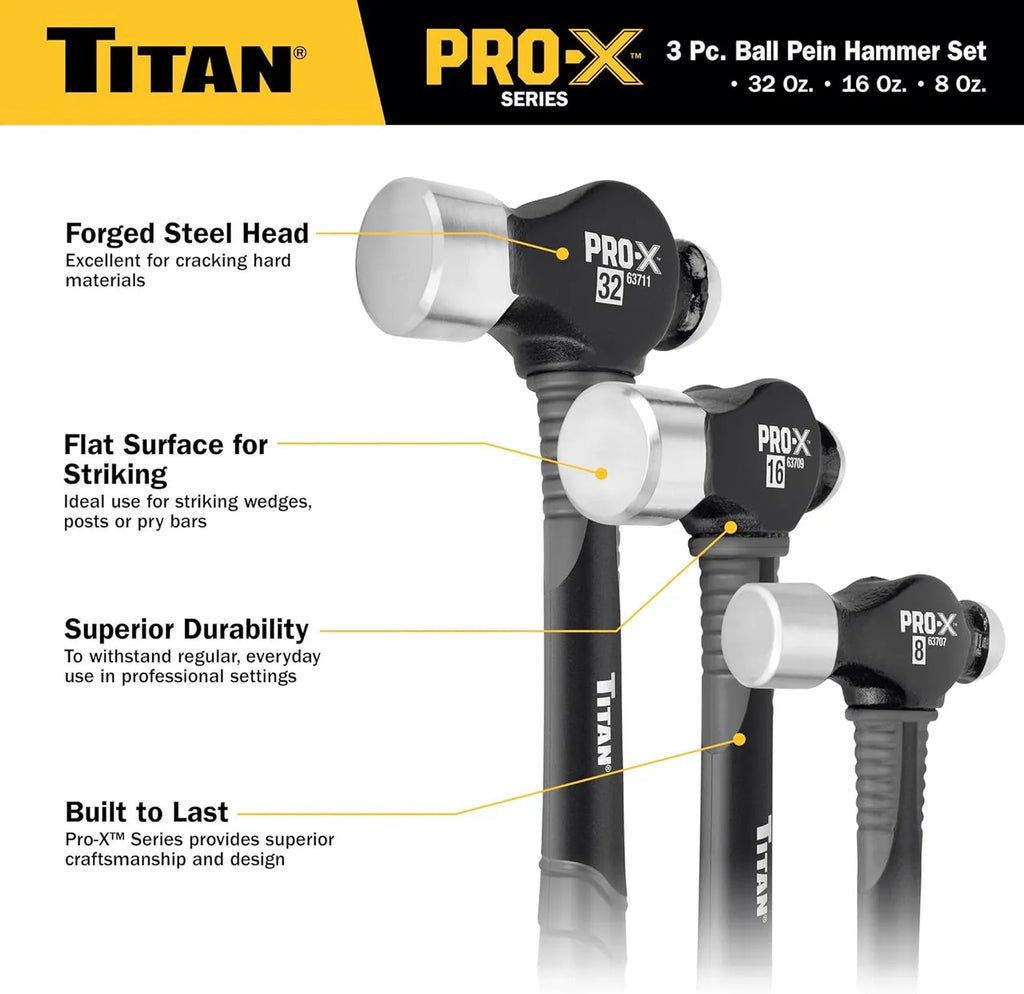 Titan 63706 3-Piece Pro-X Ball Pein Hammer Set - Tool Leaks