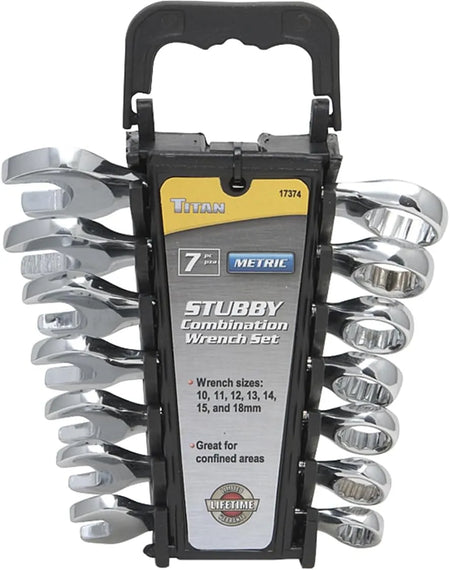 Titan 17374 7-Piece 12-Point. Metric Stubby Combination Wrench Set