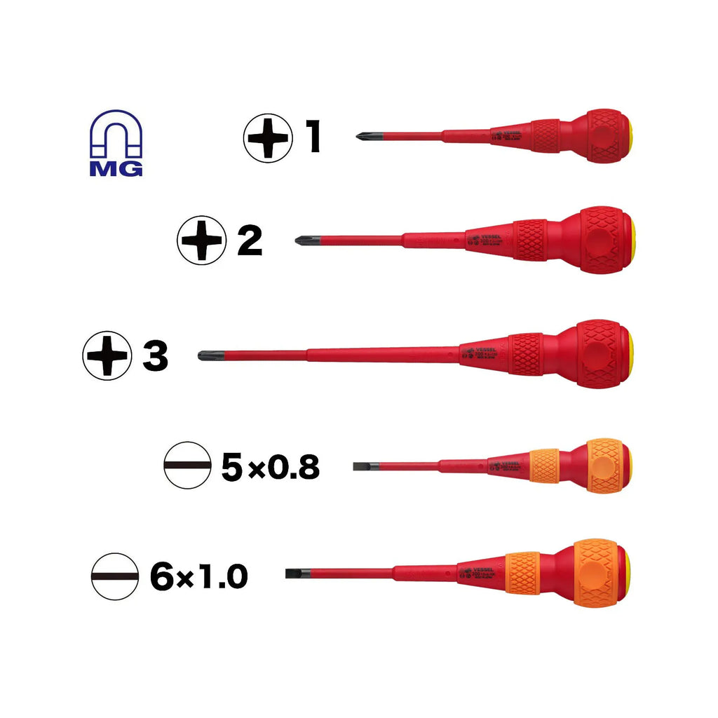 VESSEL 2005PBU BALL GRIP Insulated Screwdriver 5-Piece Set - Tool Leaks
