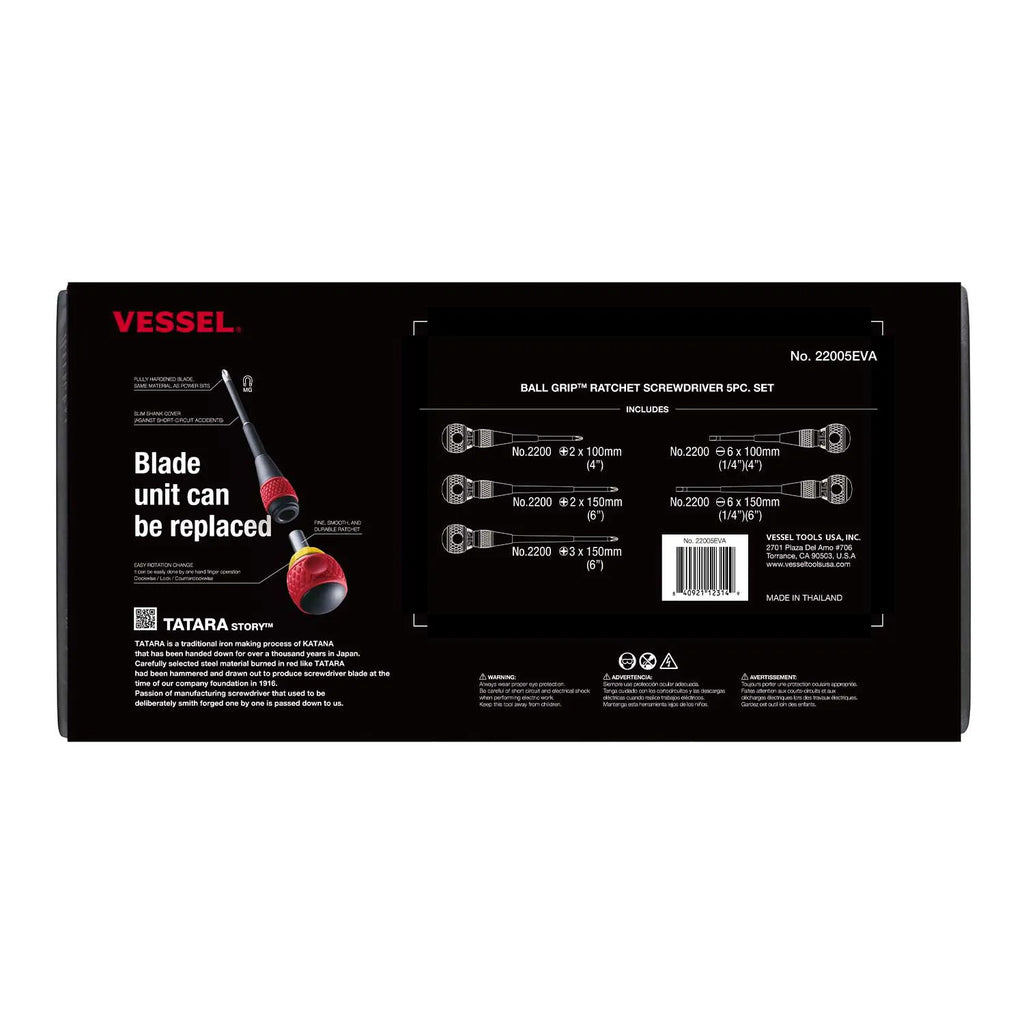 VESSEL 22005EVA BALL GRIP Ratchet Screwdriver 5-Piece Set - Tool Leaks