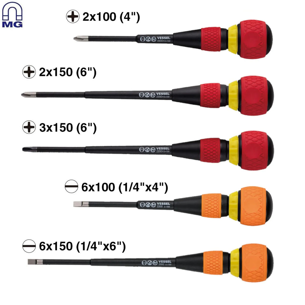 VESSEL 22005EVA BALL GRIP Ratchet Screwdriver 5-Piece Set - Tool Leaks